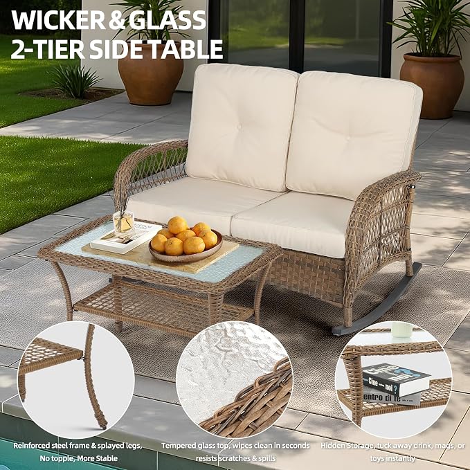 Brown Wicker/Glass Top
