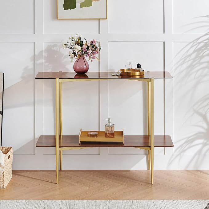 Brown Glass & Walnut Wood