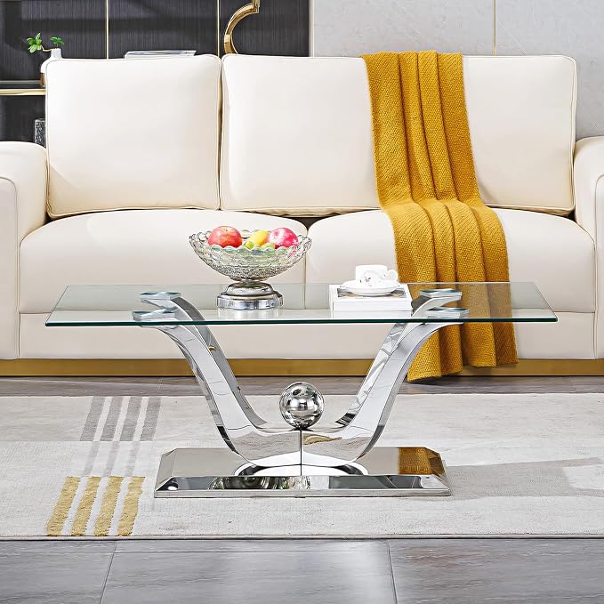 Silver Coffee Table - Floral Shape Base