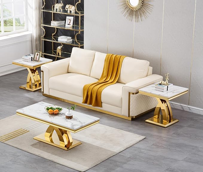 X-shape Base Coffee Table - White & Gold