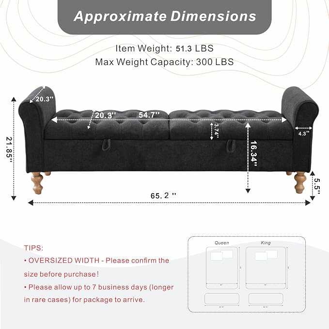 Black Tufted 65.2''w