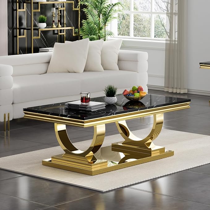 Black & Gold Faux Marble Coffee Table