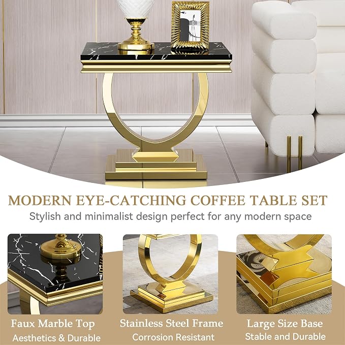 End Table-black Top &Gold Base