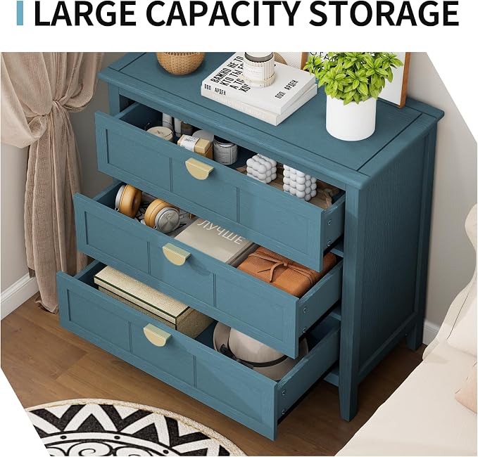 Blue 3 Drawer Cabinet, 2 Pcs