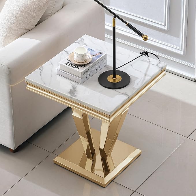 White Golden End Table