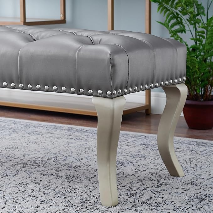 Silver Faux Leather Tufted 48''