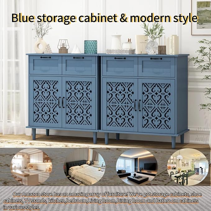 2 Set Blue 2 Door 2 Drawer Cabinet