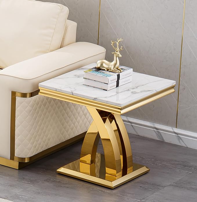 White Golden End Table