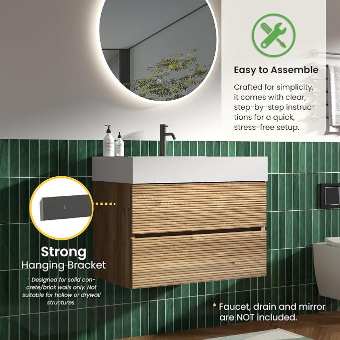 Rough Oak / White High-rim Sink