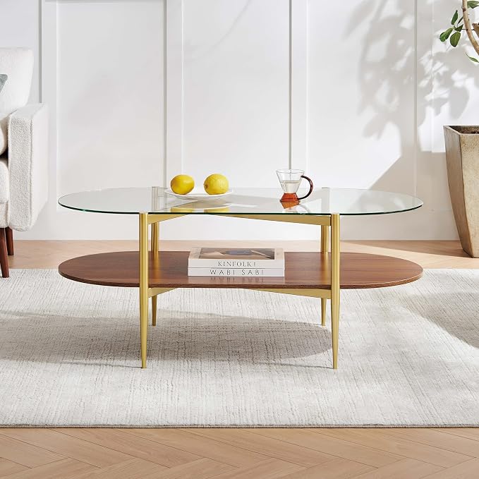 Clear Glass & Walnut Wood