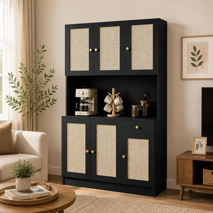 Black With Rattan Doors