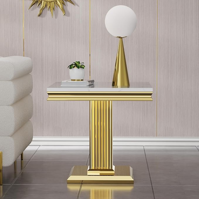 White Golden End Table