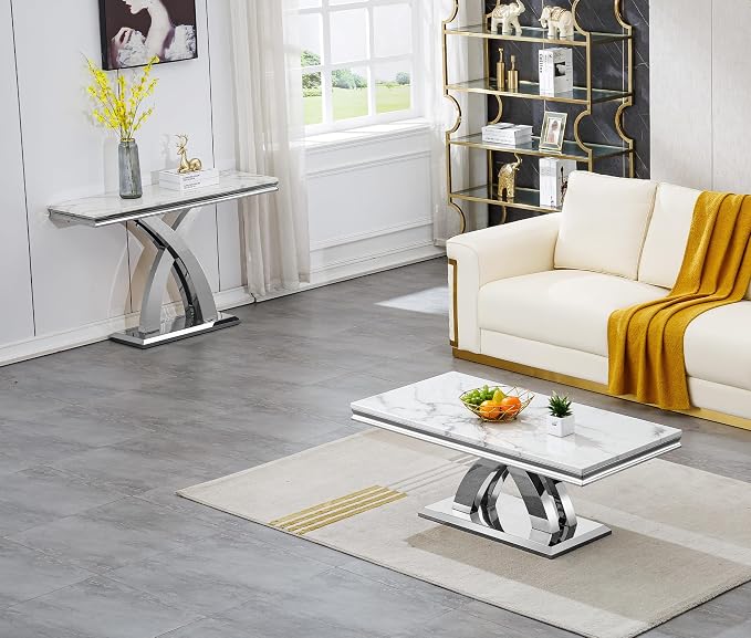 Console Table - White Silver Base