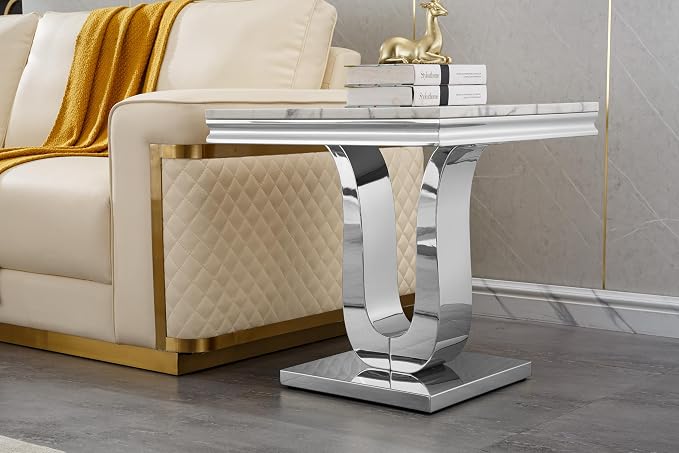 U-shape Base End Table - White & Silver