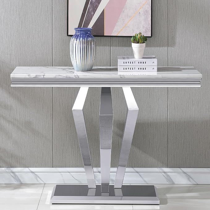 White Silver Console Table