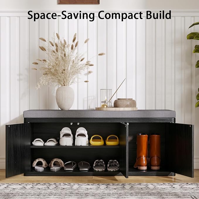 3 Door Shoe Storage Bench-black