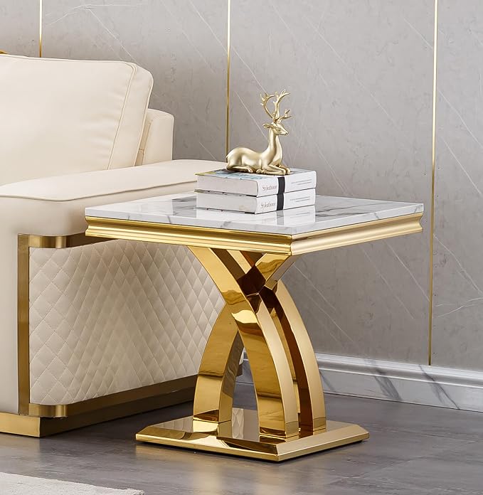 White Golden End Table