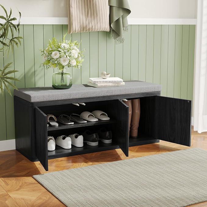 3 Door Shoe Storage Bench-black