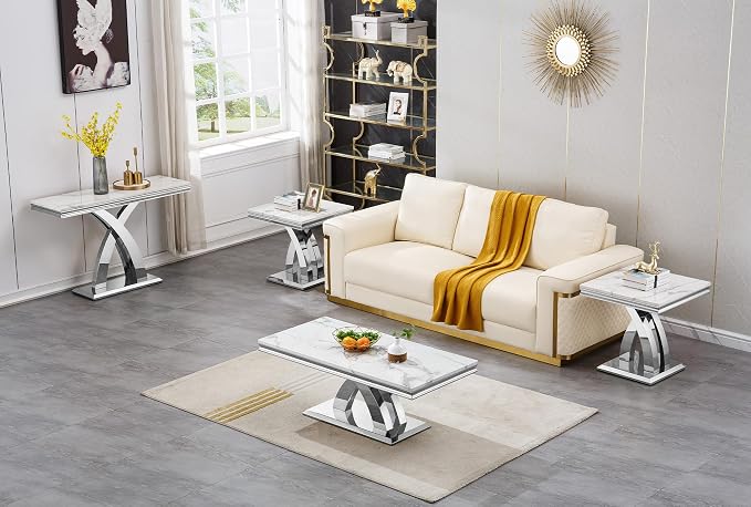 X-shape Base End Table - White & Silver