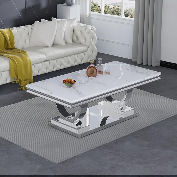 Coffee Table-white Top &Silver Base