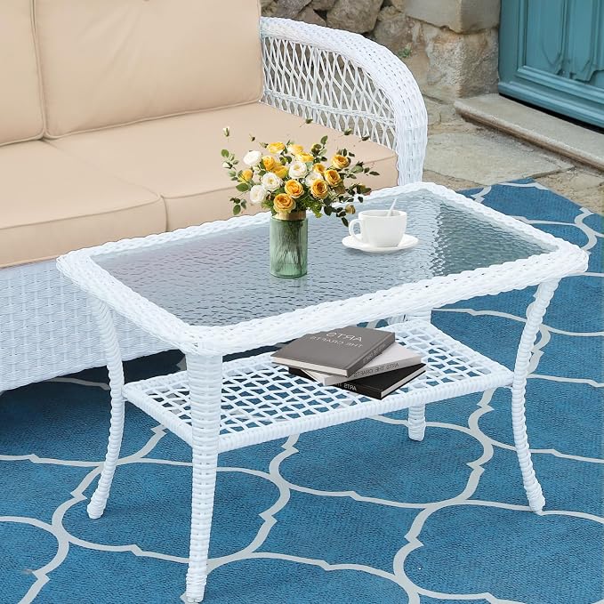 White Wicker/Glass Top