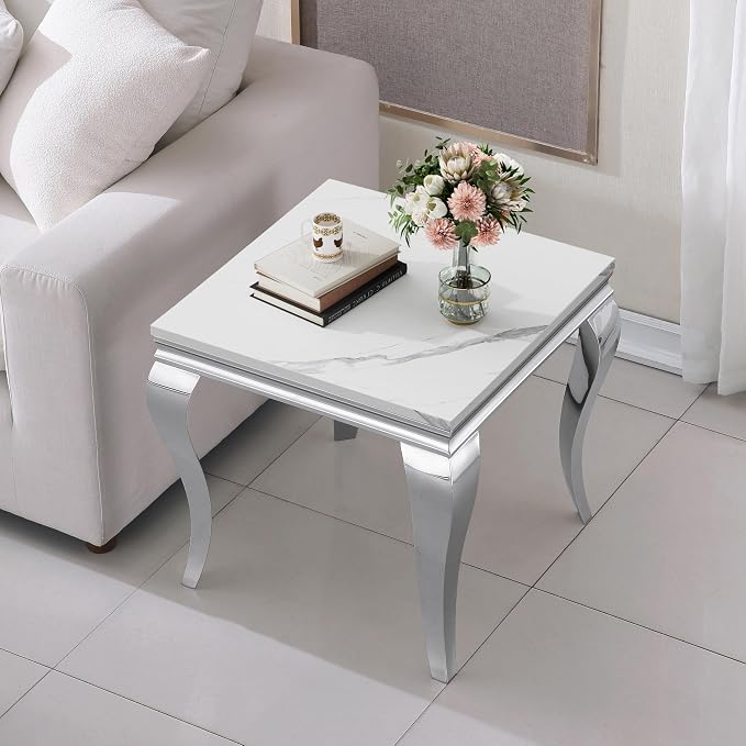 White Top & Silver Legs - End Table