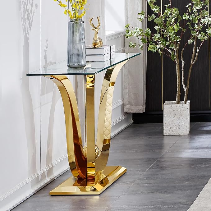Gold Console Table - Floral Shape Base