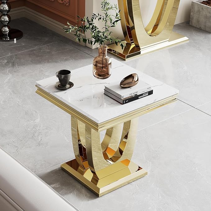 White & Gold End Table