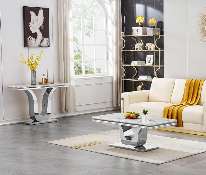 Console Table - White Silver Base