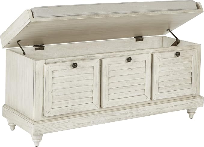 White Wash Finish With Off-white Fabric Cushion