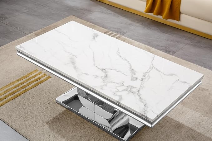 U Base - White & Silver Faux Marble Coffee Table