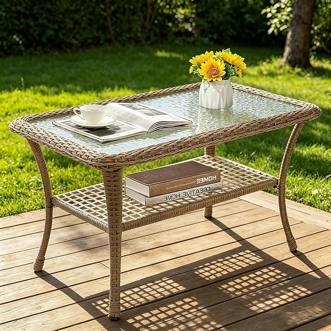 Brown Wicker/Glass Top