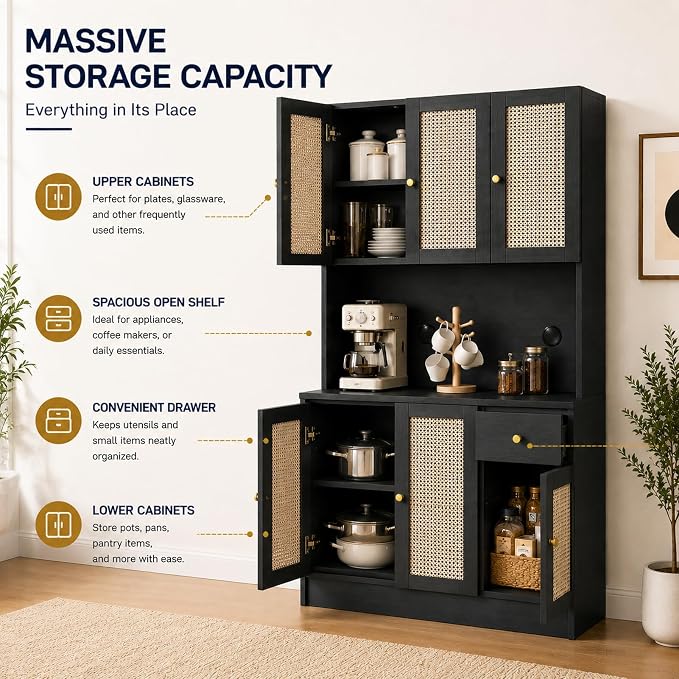 Black With Rattan Doors