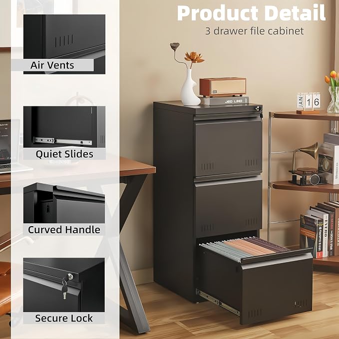 Matte-black 3-drawer Vertical