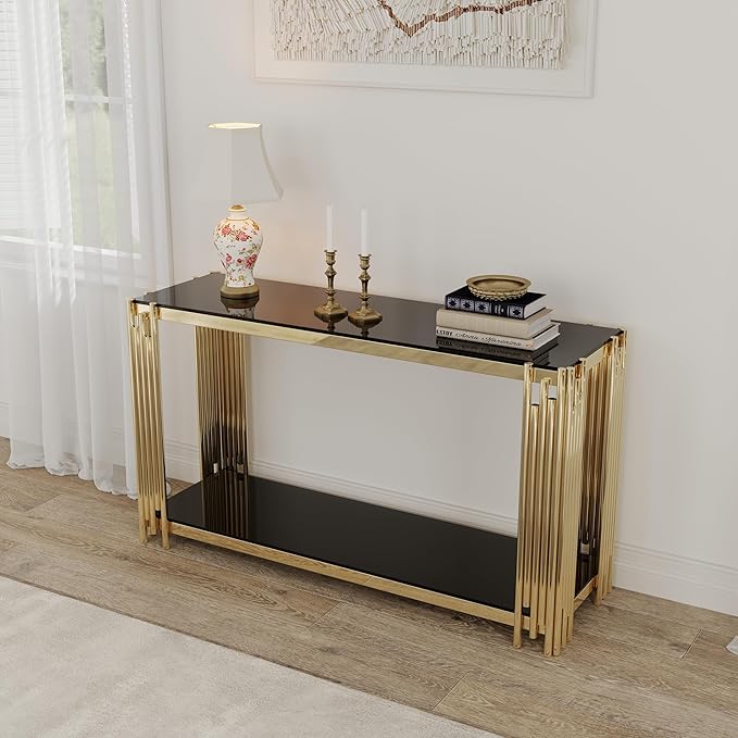 Black Glass and Gold Frame Adjustable Legs