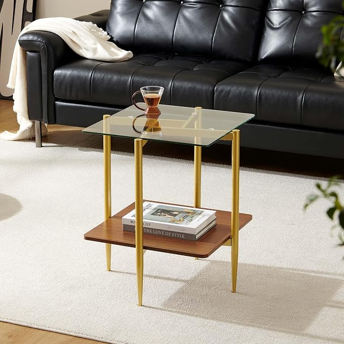 Clear Glass & Walnut Wood