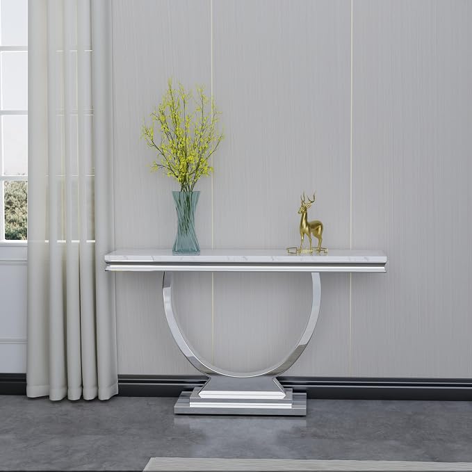 Console Table-white Top &Silver Base