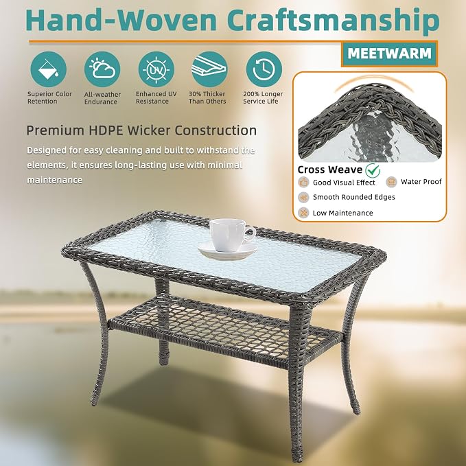 Gray Wicker/Glass Top
