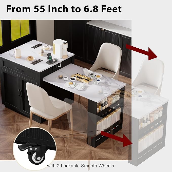 Black Wood Grain + Faux Marble Table + Mdf