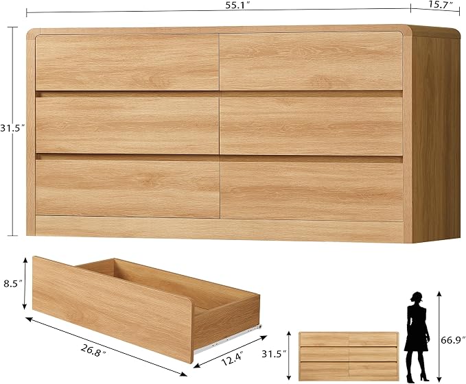A-natural, 6 Drawers Curved Edge