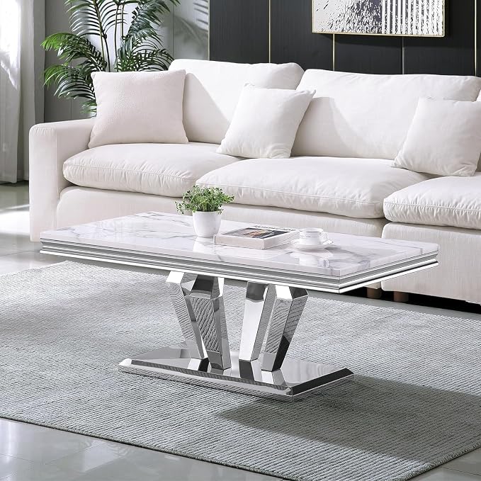 Coffee Table - White Silver Base