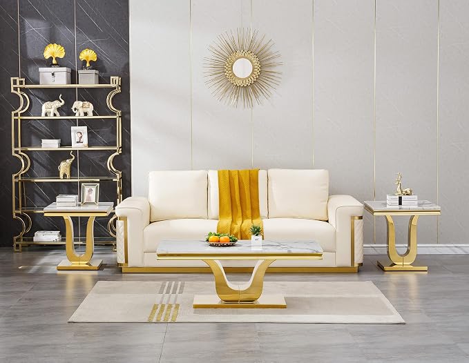 U Base - White & Gold Faux Marble End Table