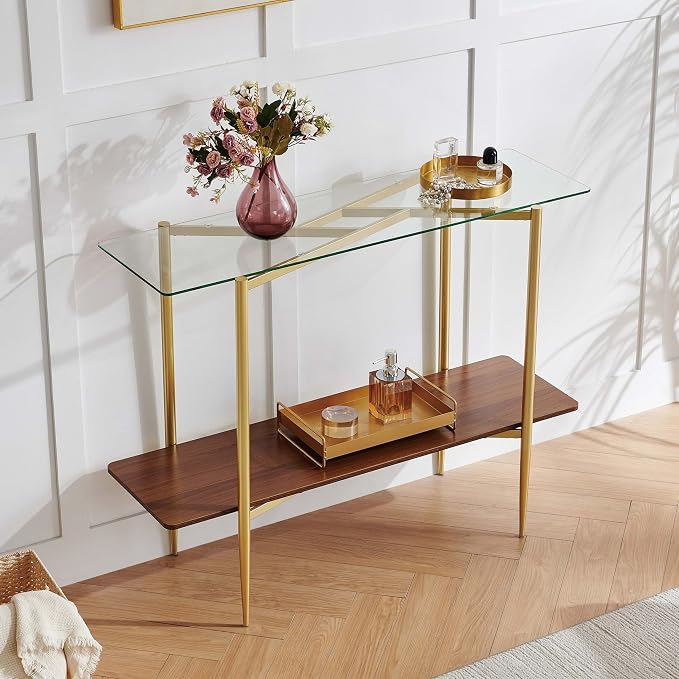 Clear Glass & Walnut Wood