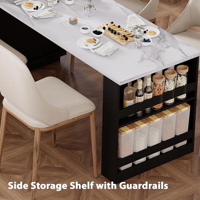Black Wood Grain + Faux Marble Table + Mdf