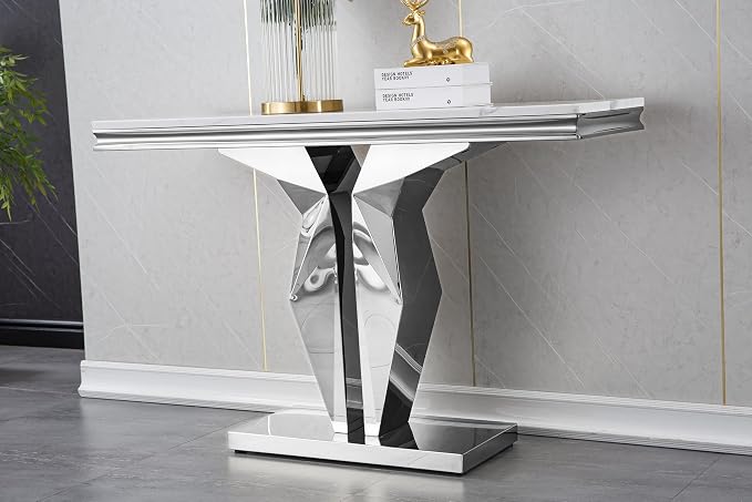 Console Table - White Silver Base