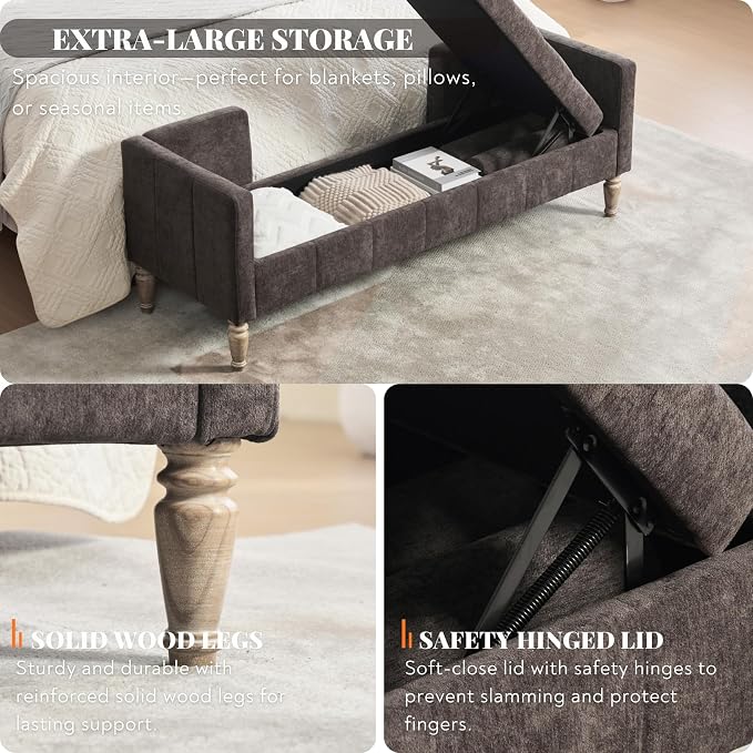 64.6'' W Dark Charcoal Brown - Wood Legs