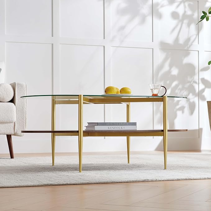 Clear Glass & Walnut Wood
