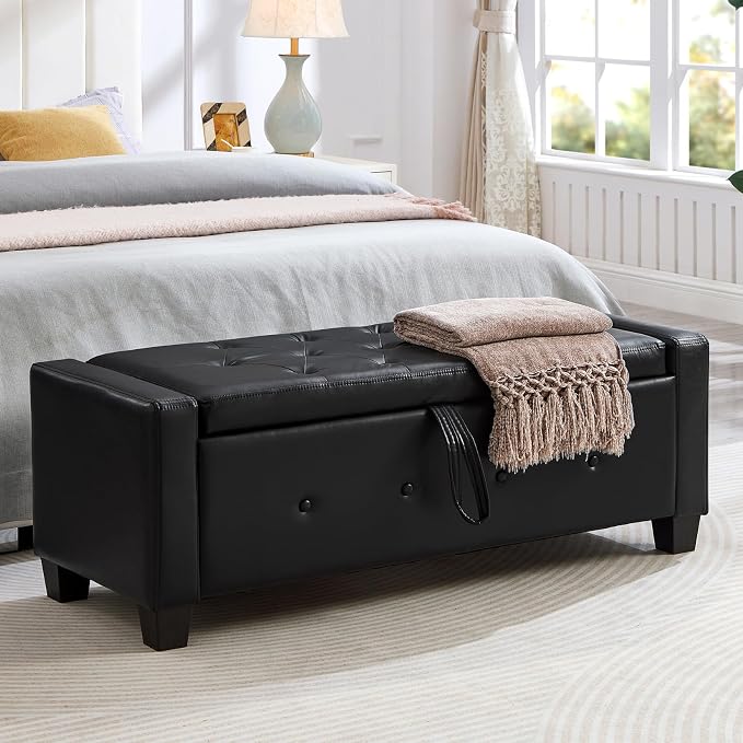 Black Faux Leather Tufted 48''
