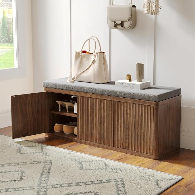 3 Door Shoe Storage Bench-walnut