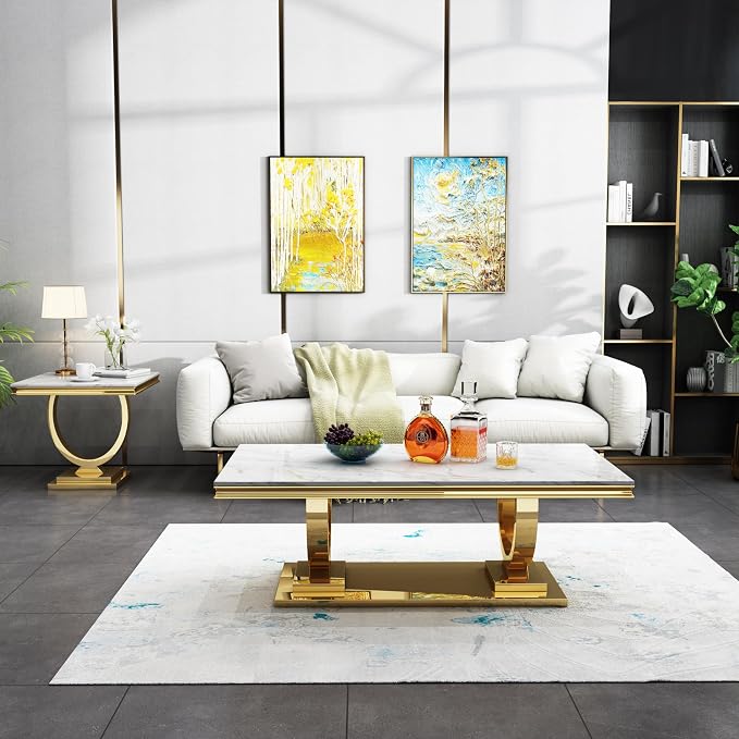 Coffee Table-white Top &Gold Base
